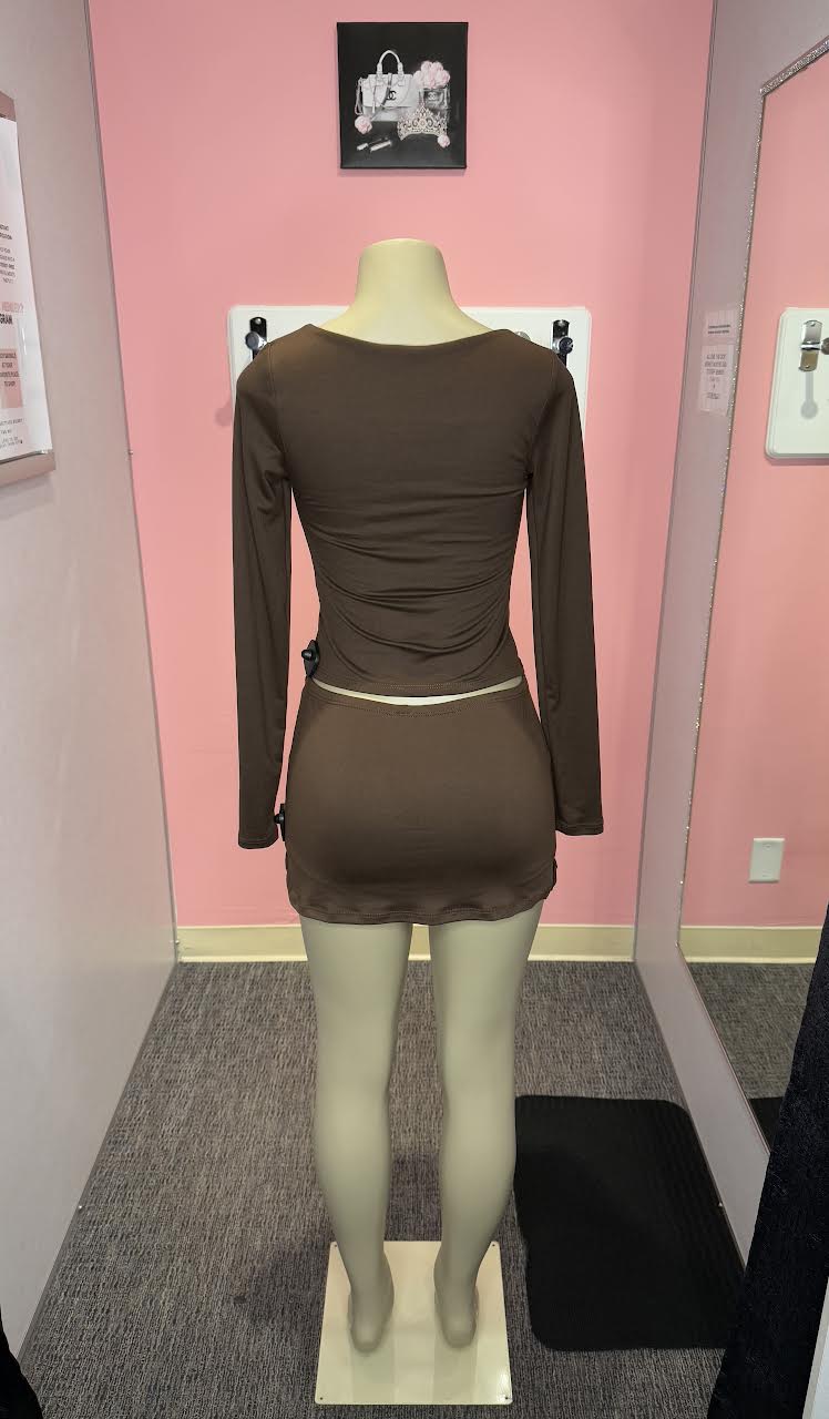 Brown stacy long sleeve double bow top