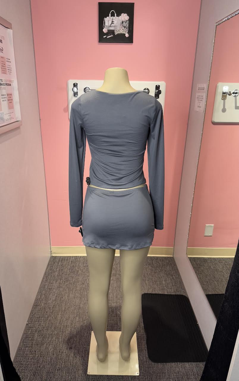 Charcoal stacy long sleeve double bow top