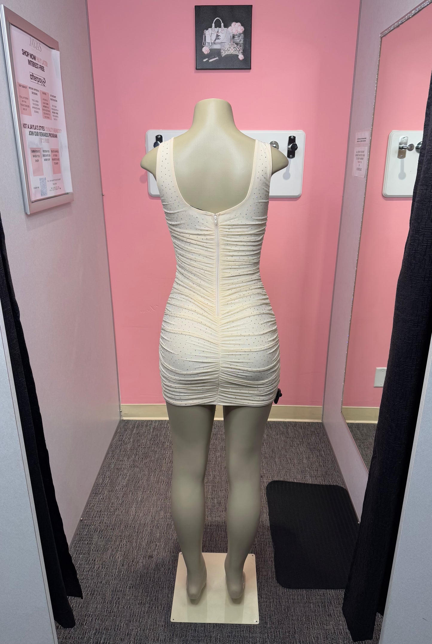 Champagne shiny mesh mini dress