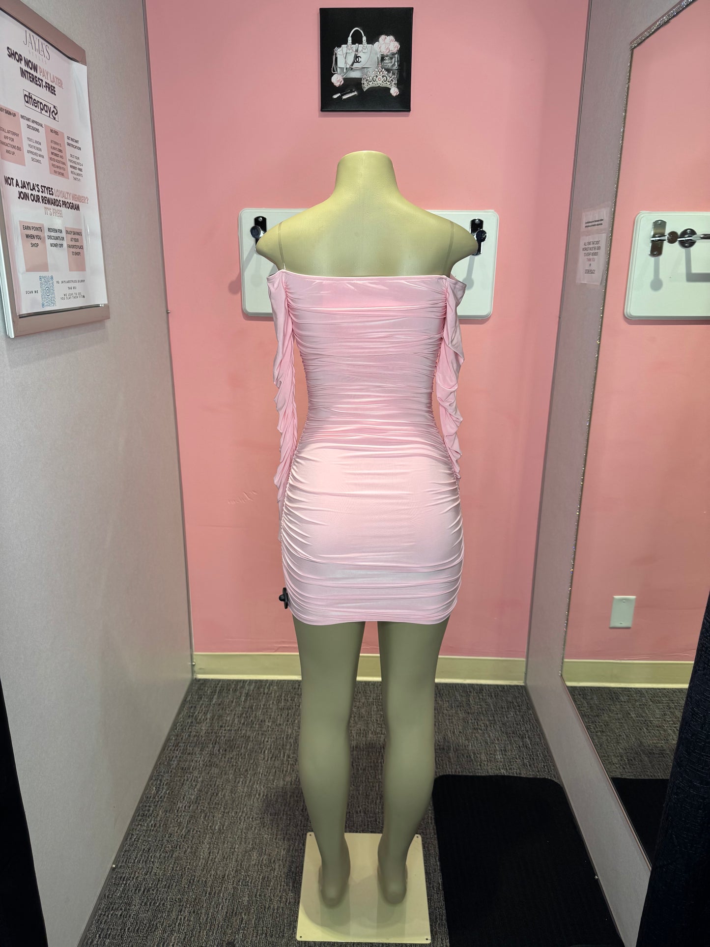 Serra light pink long sleeve ruched mini