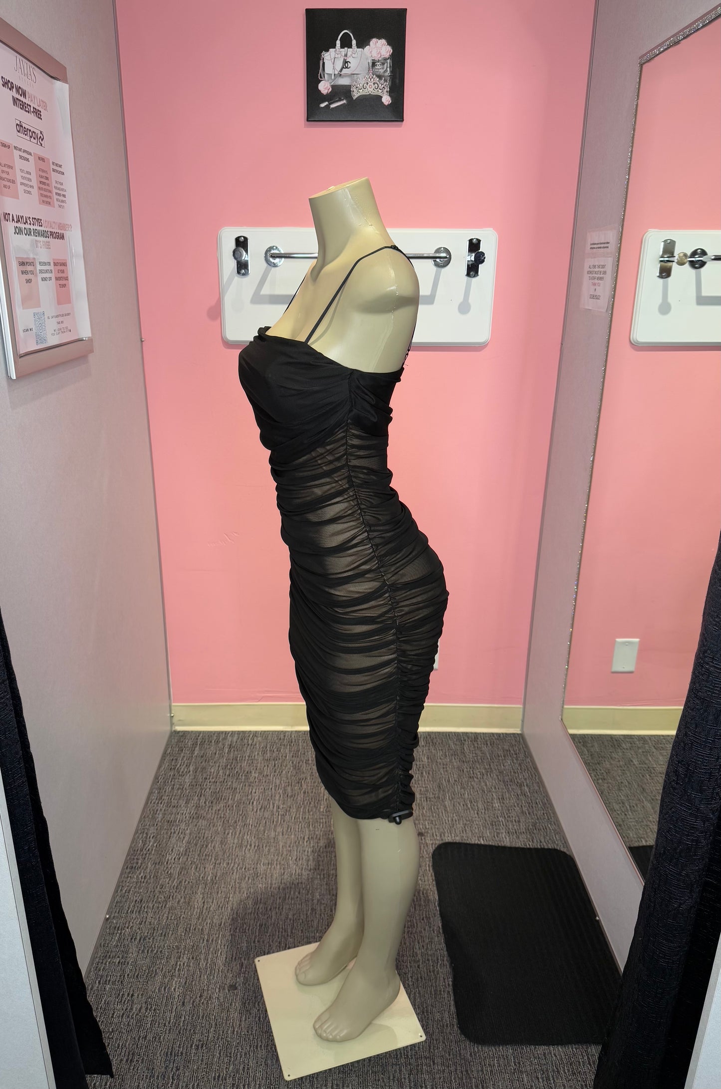 Black/nude mesh solid dress