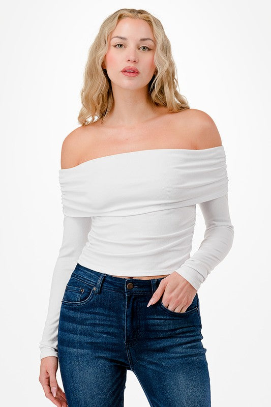 black pull over ruched long sleeve