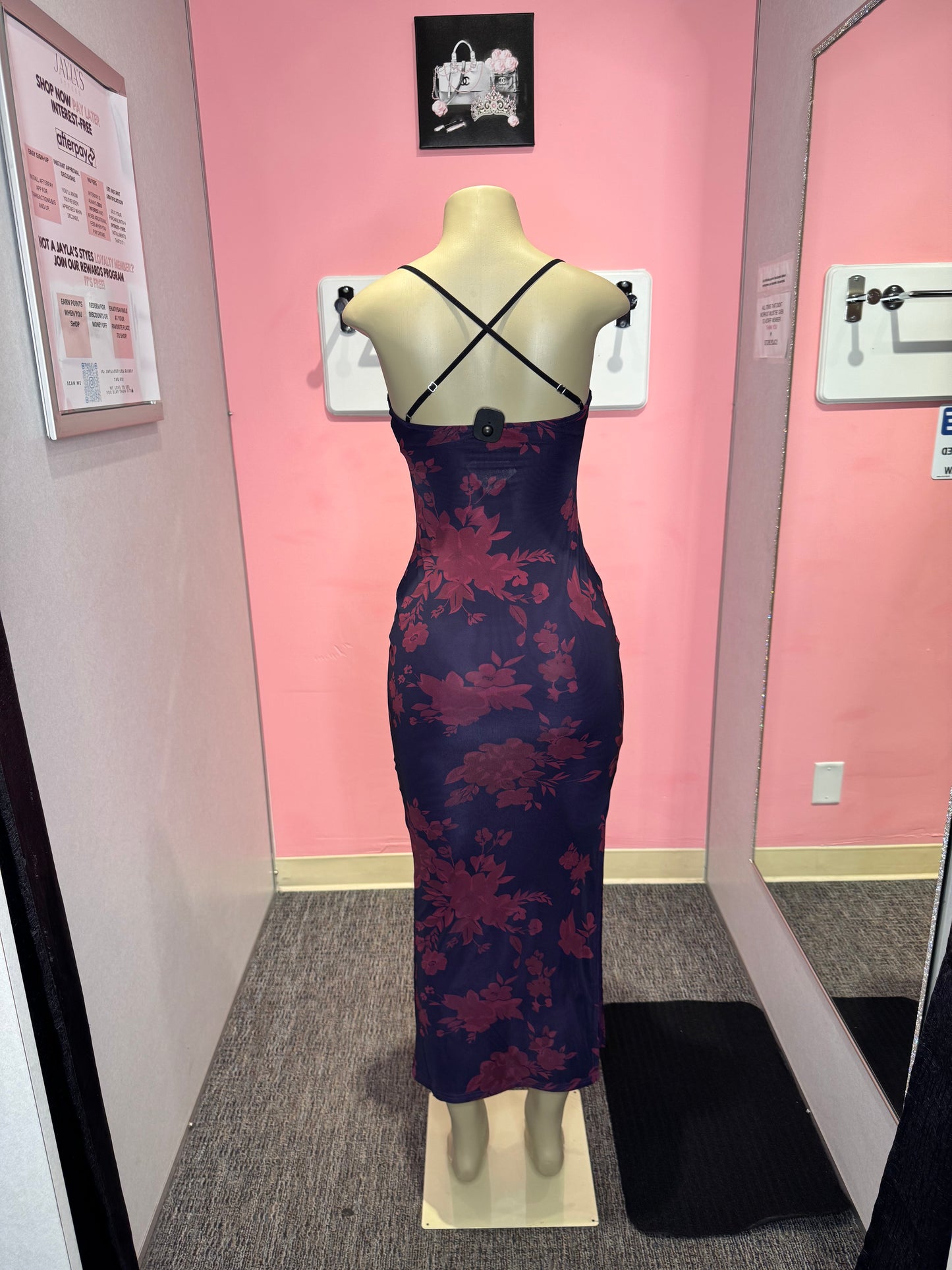 Sally plum flower slit dress