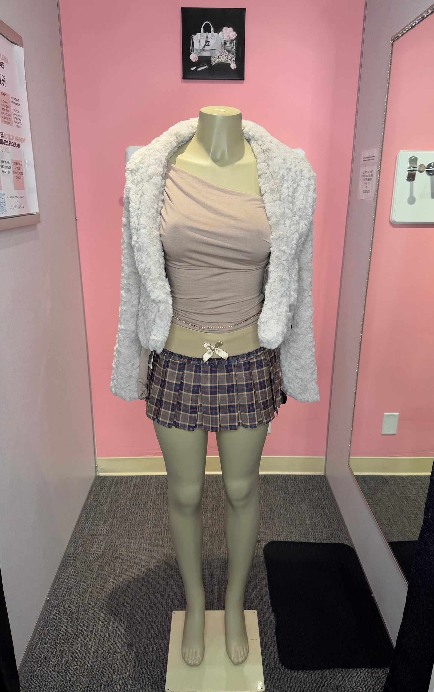 Cream fur cover up crop jacket