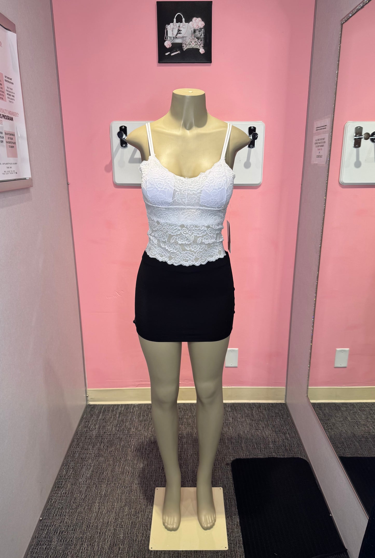 White lace v neck dual strap
