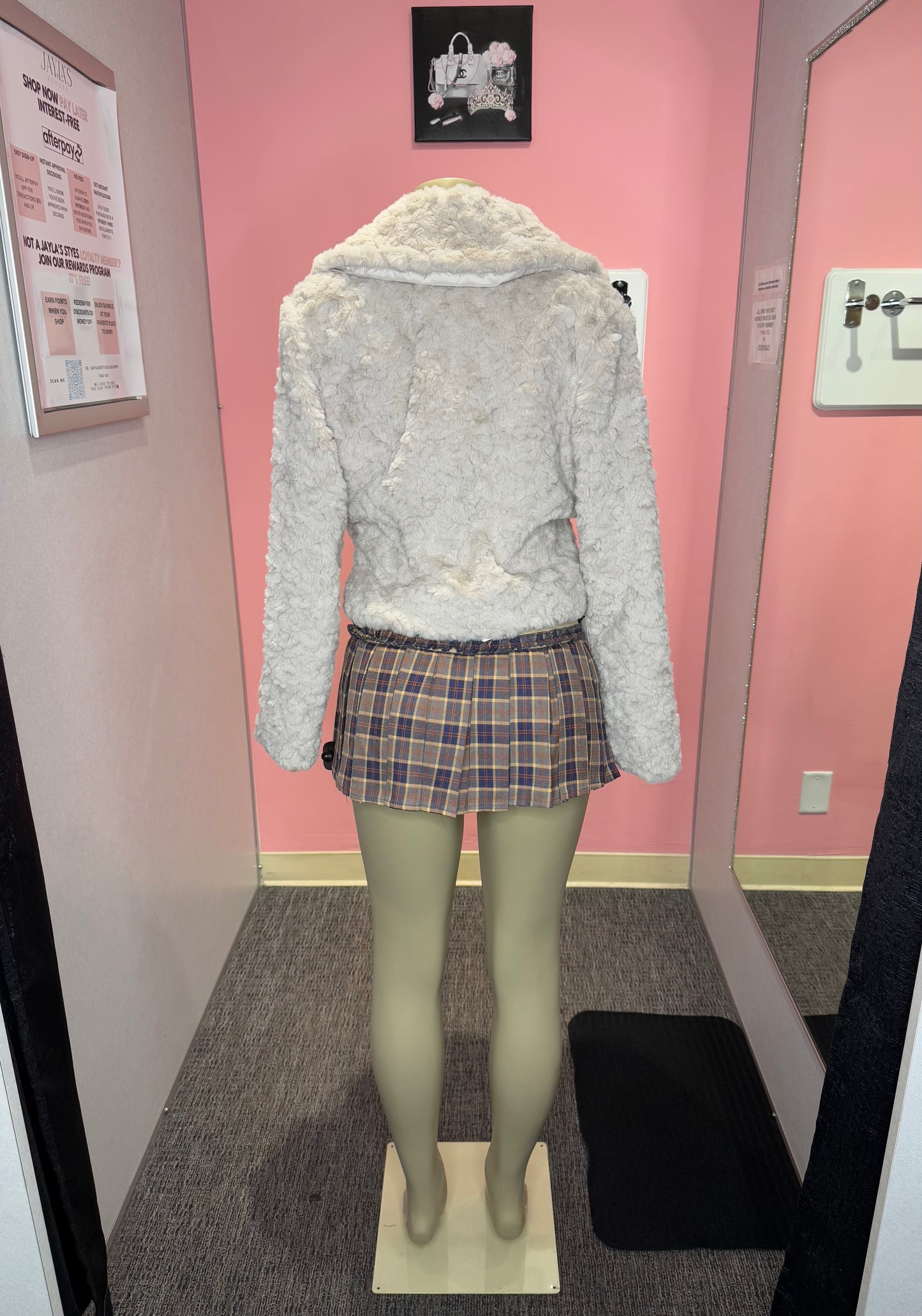Cream fur cover up crop jacket