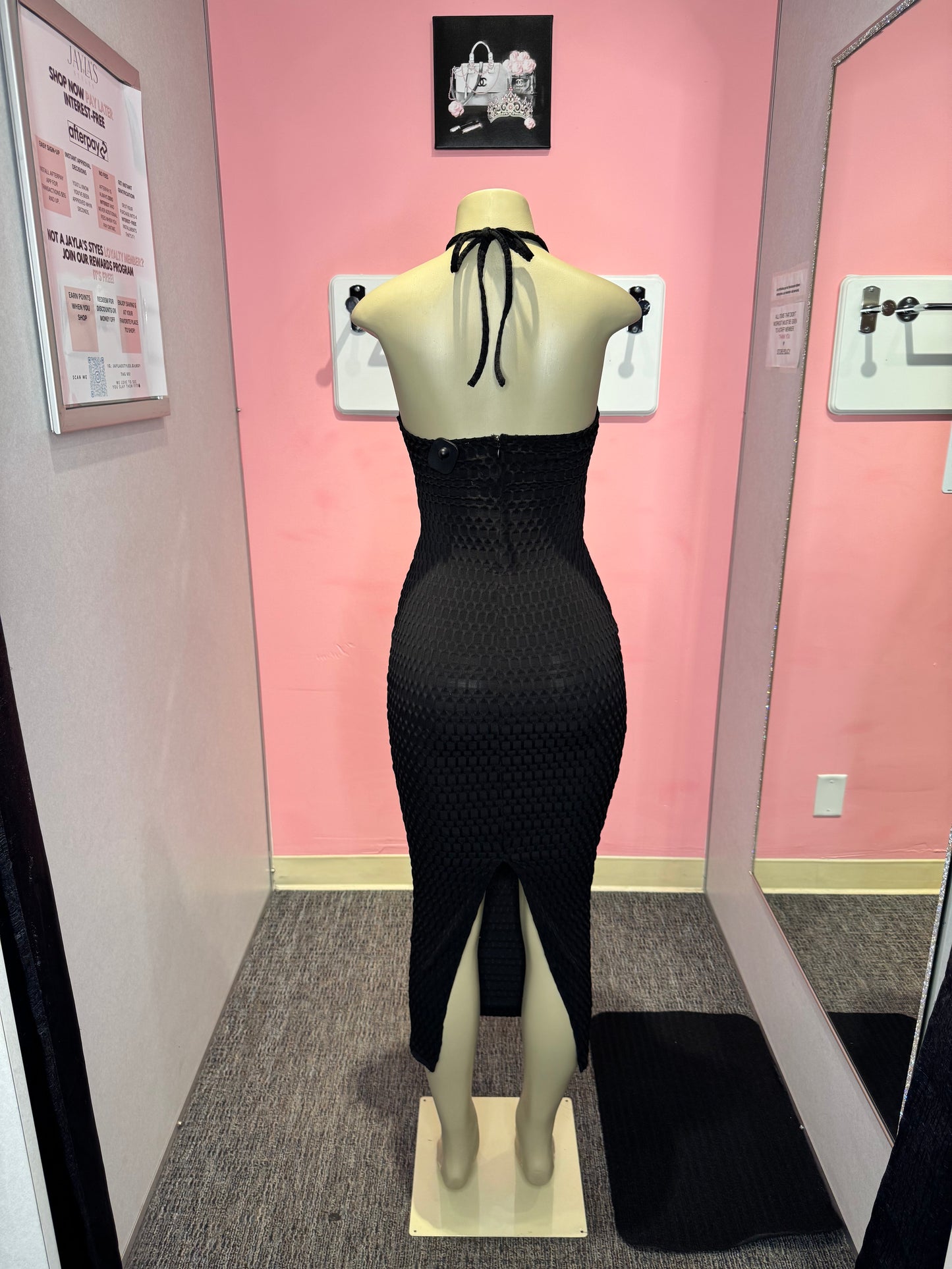 Karina black textured halter dress