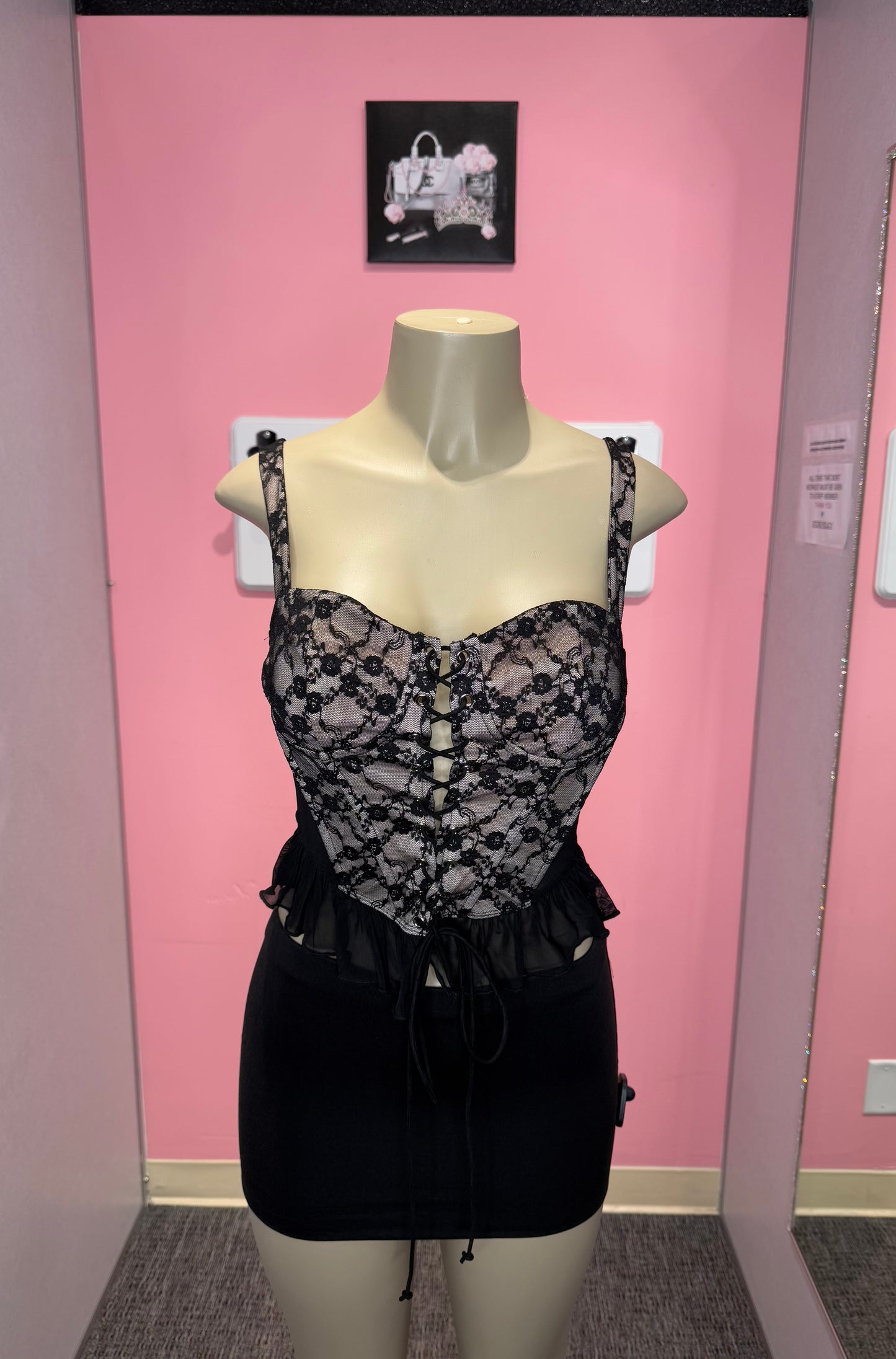 Beige front lace corset top