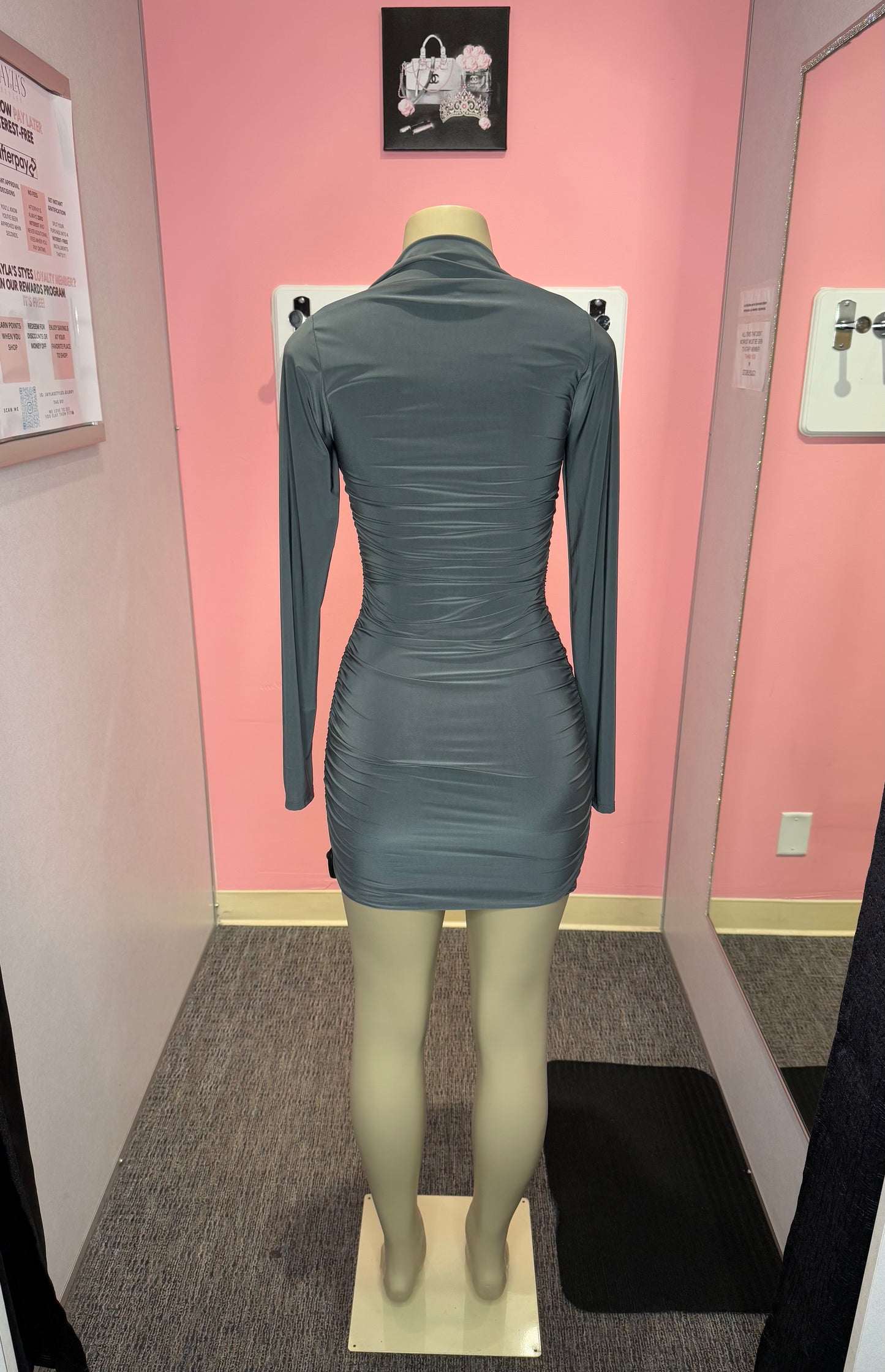 Charcoal square neckline long sleeve mini