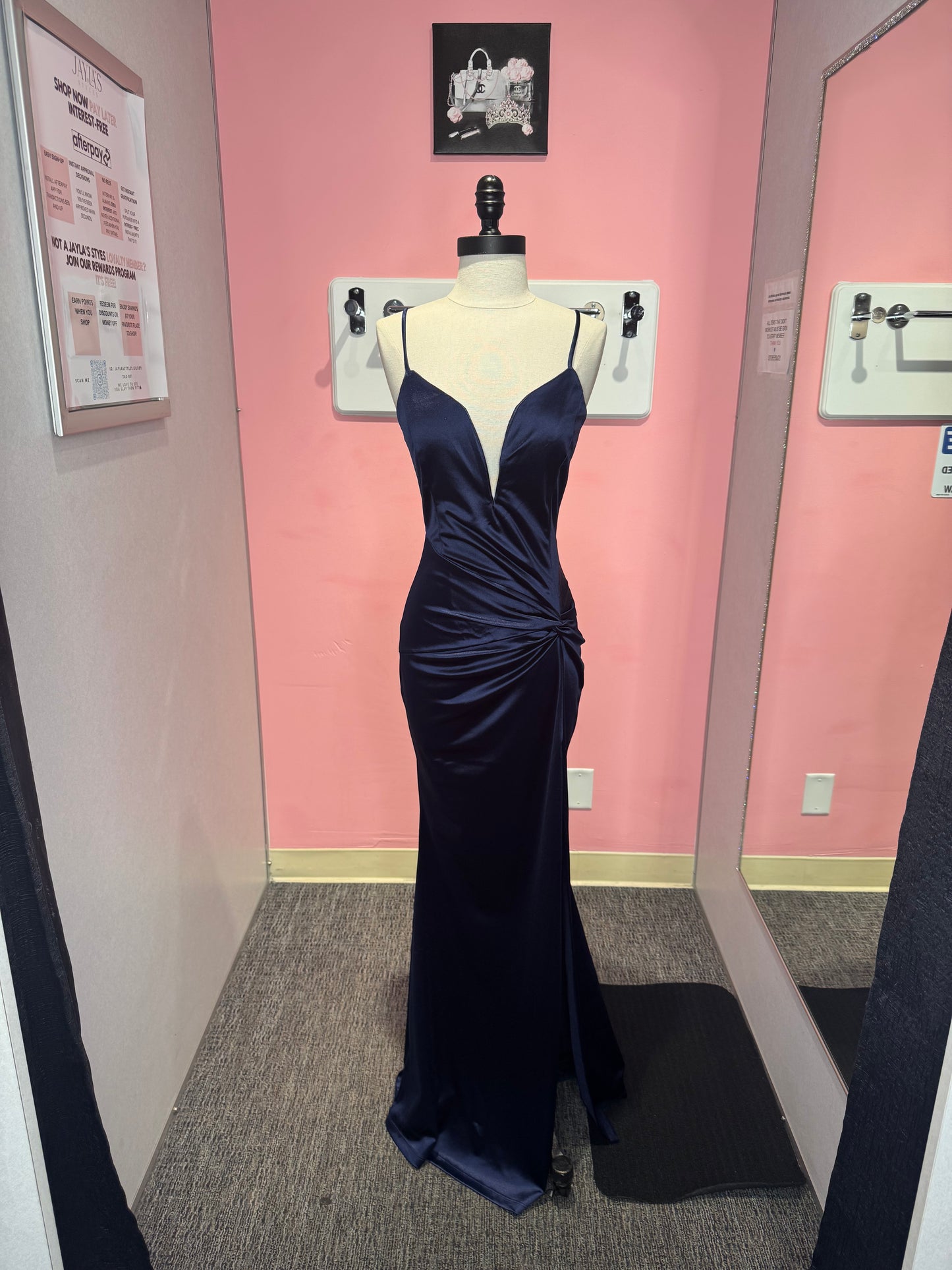 Anika dark navy satin maxi dress
