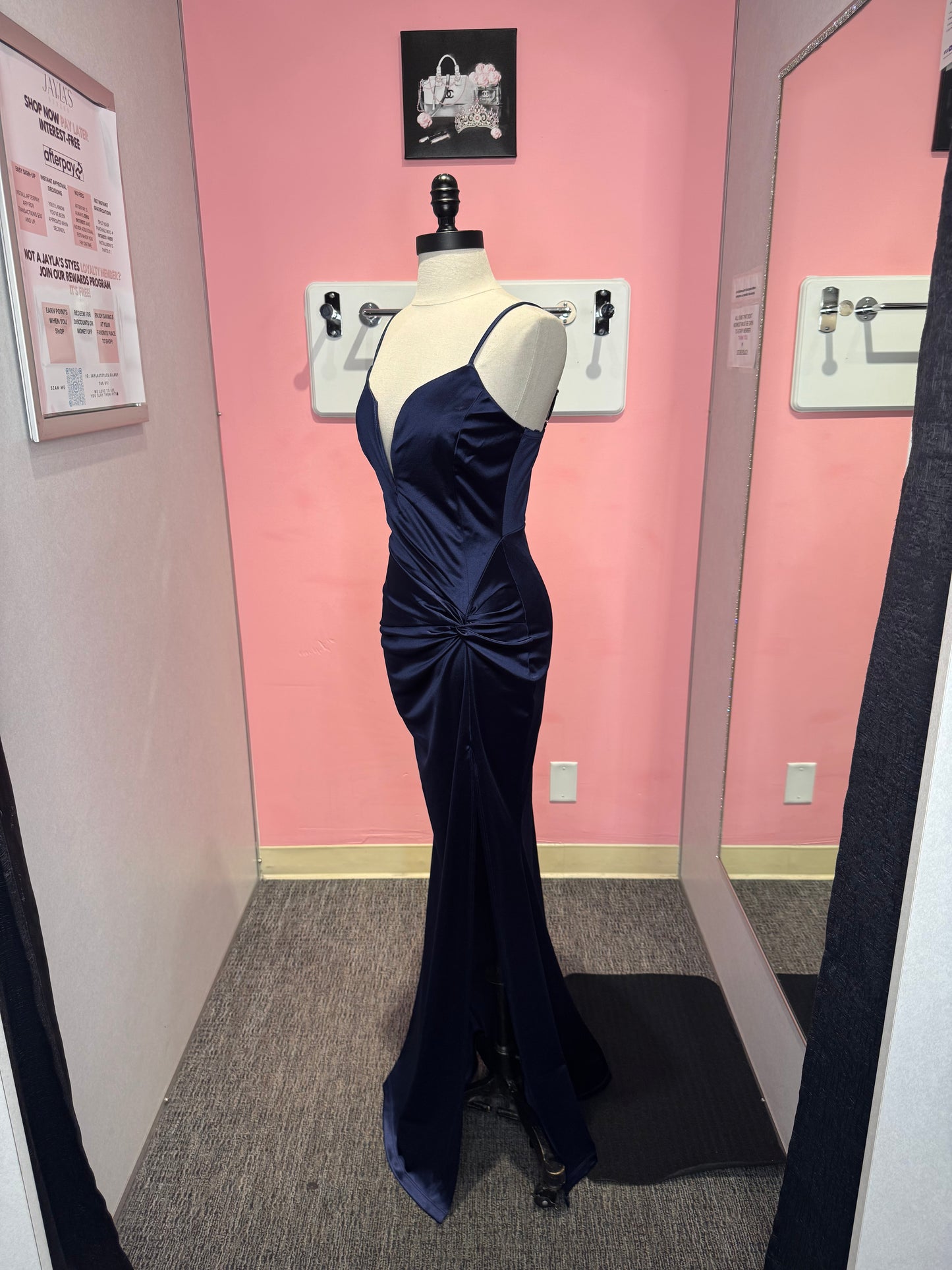 Anika dark navy satin maxi dress