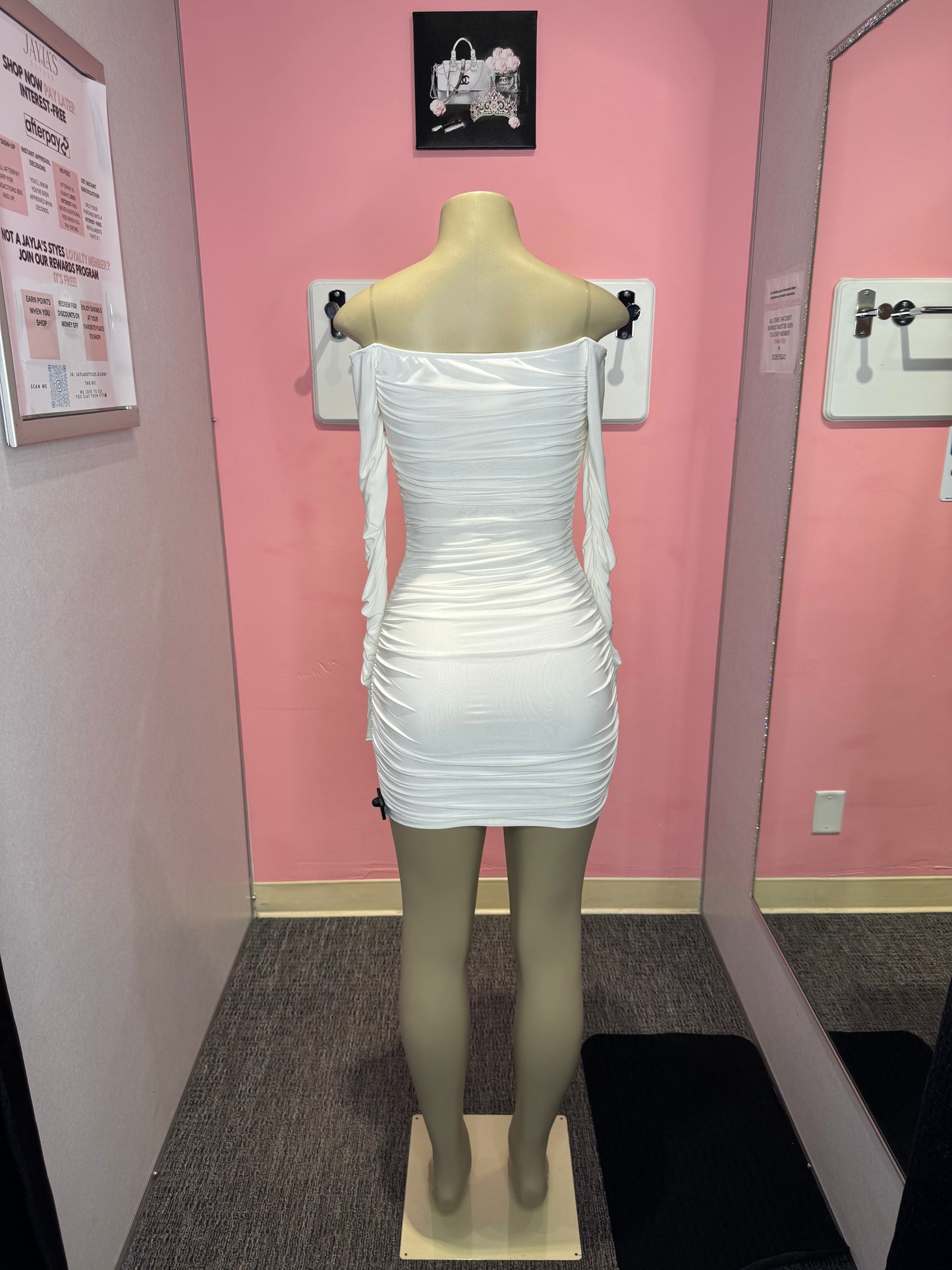 Serra ivory long sleeve ruched mini