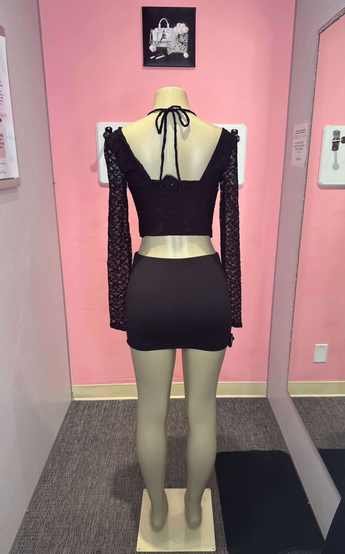 Luna black lace long sleeve crop