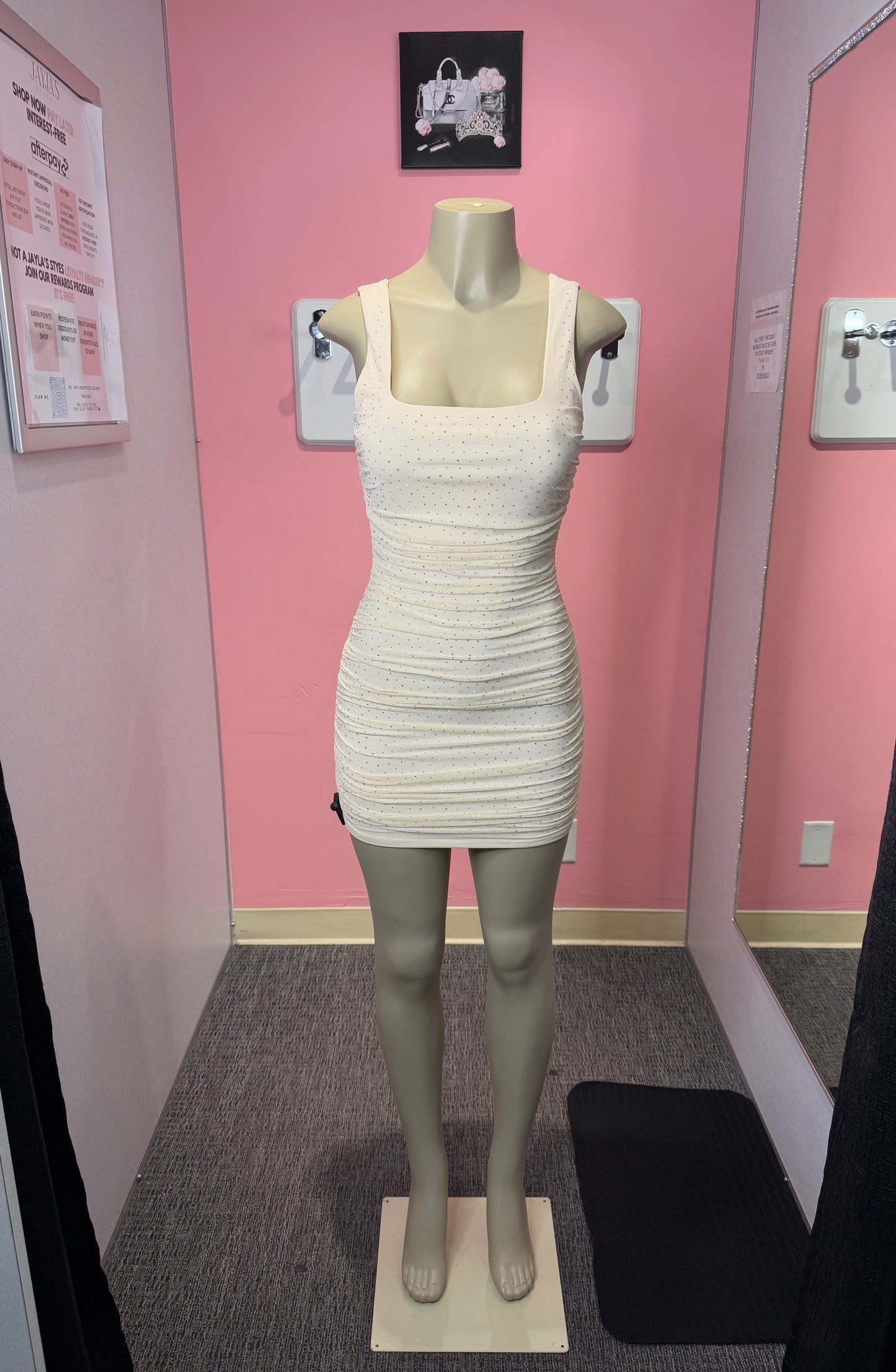 Champagne shiny mesh mini dress