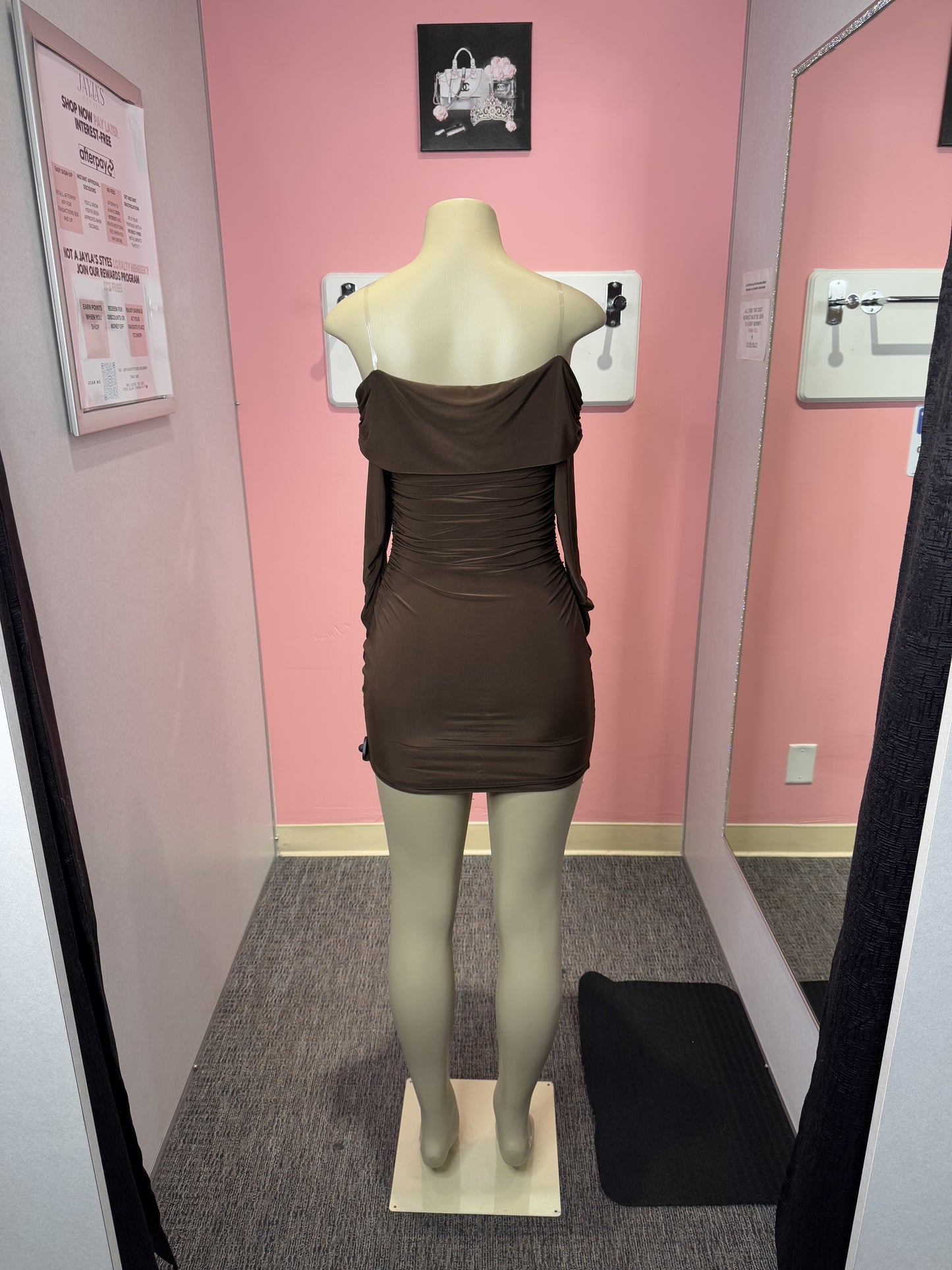 Brown tessa long sleeve ruched mini dress