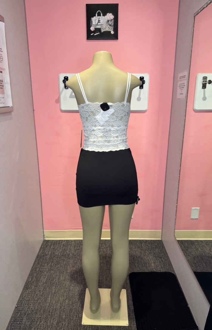 White lace v neck dual strap