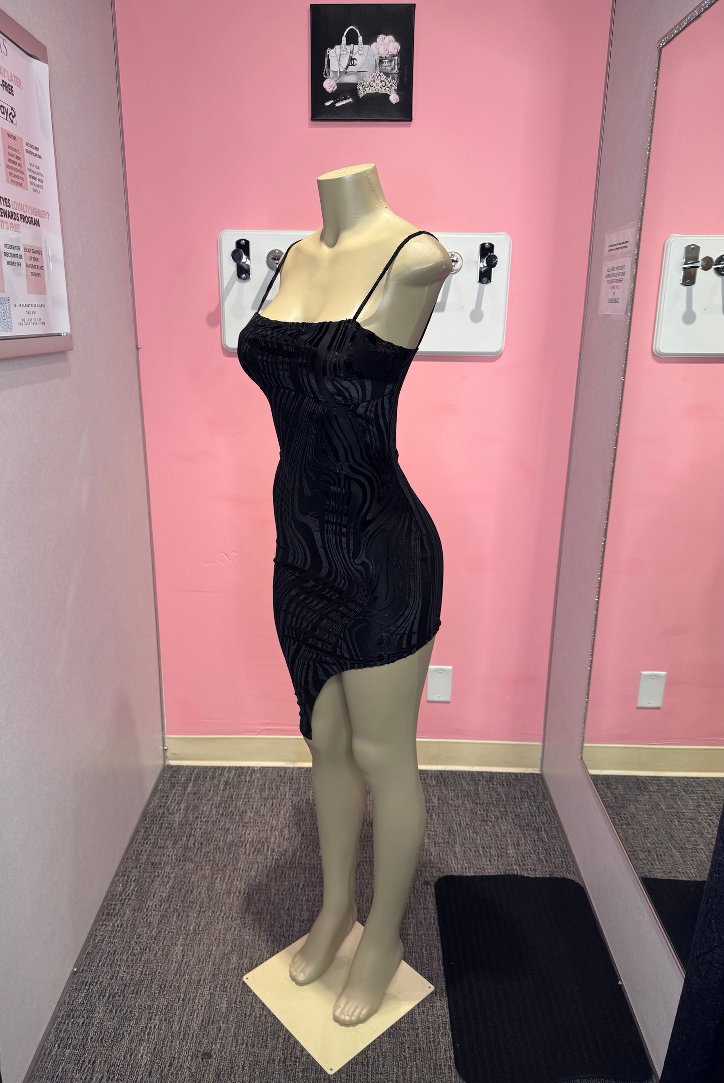 Black burnout stripe dress