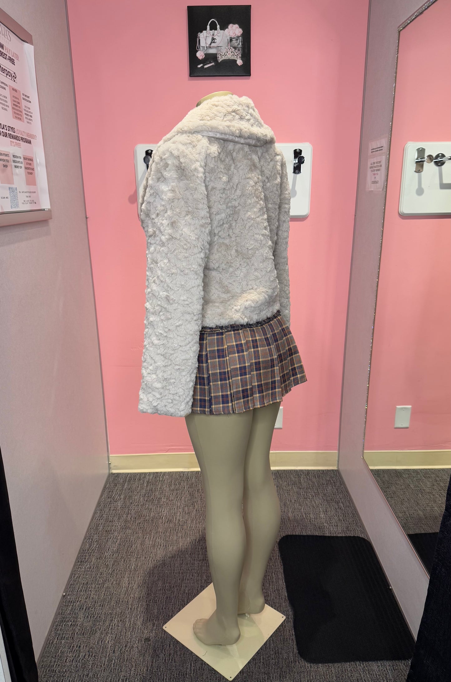 Cream fur cover up crop jacket