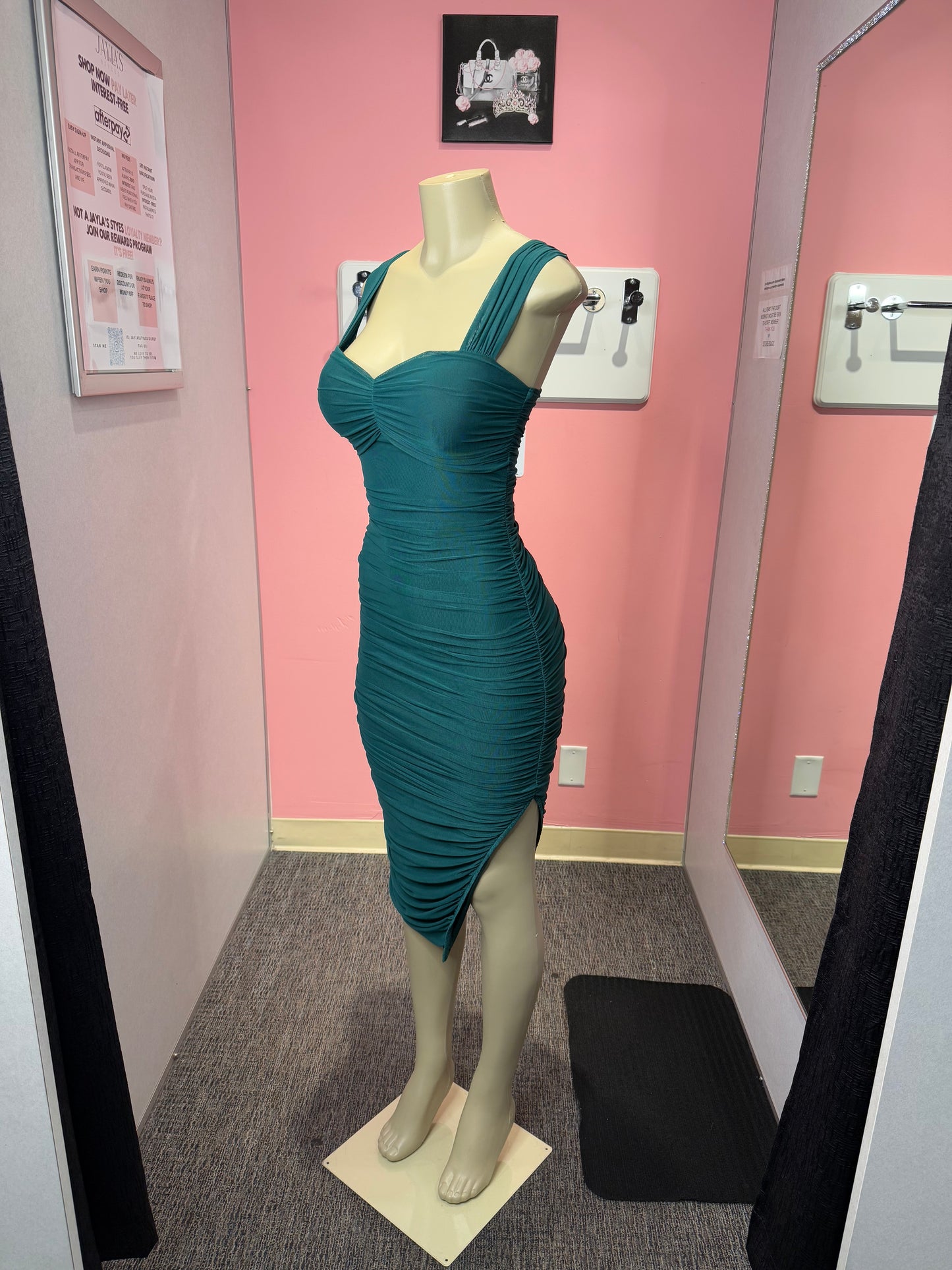Hunter green mesh stella midi dress