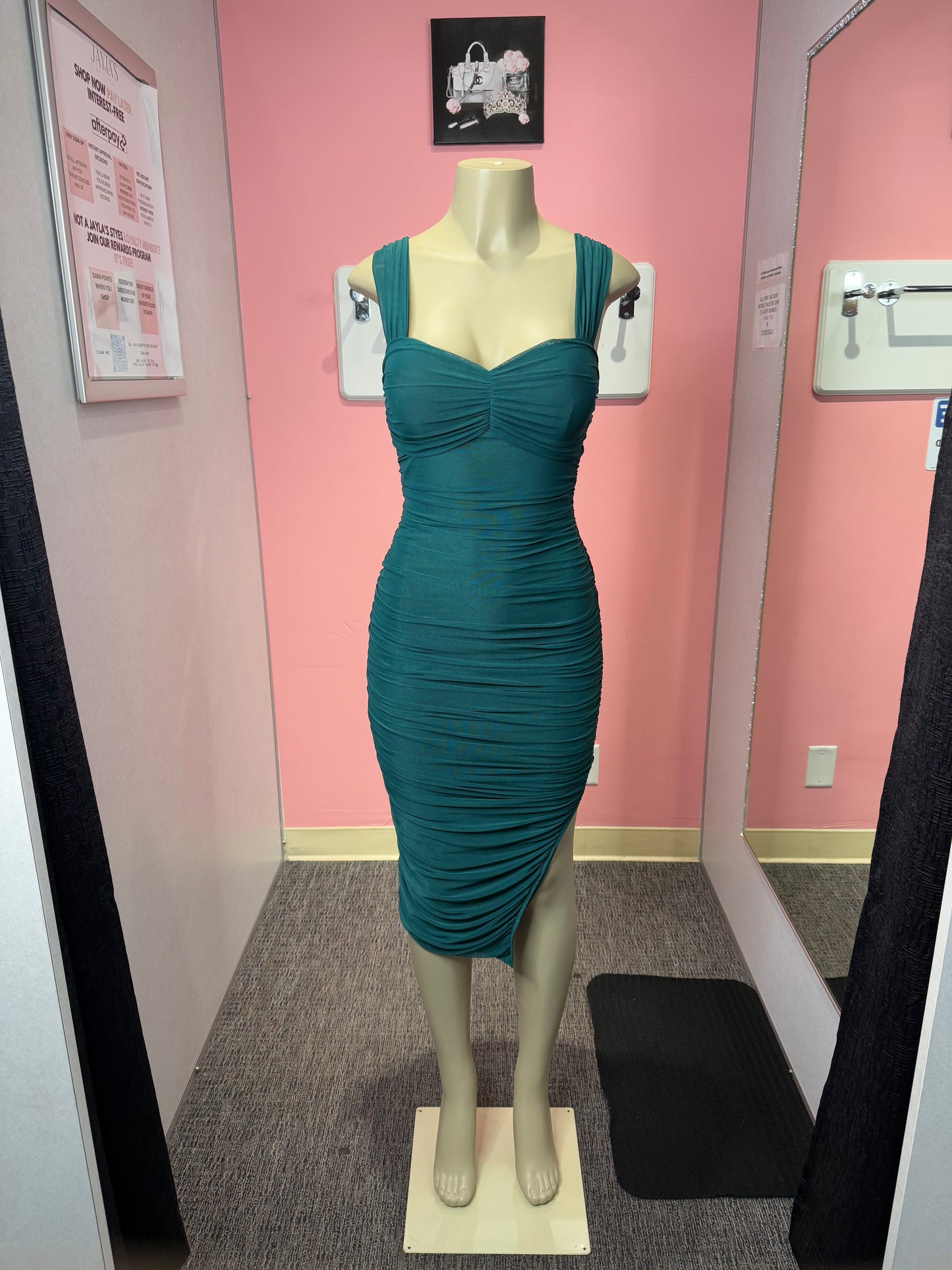 Hunter green mesh stella midi dress