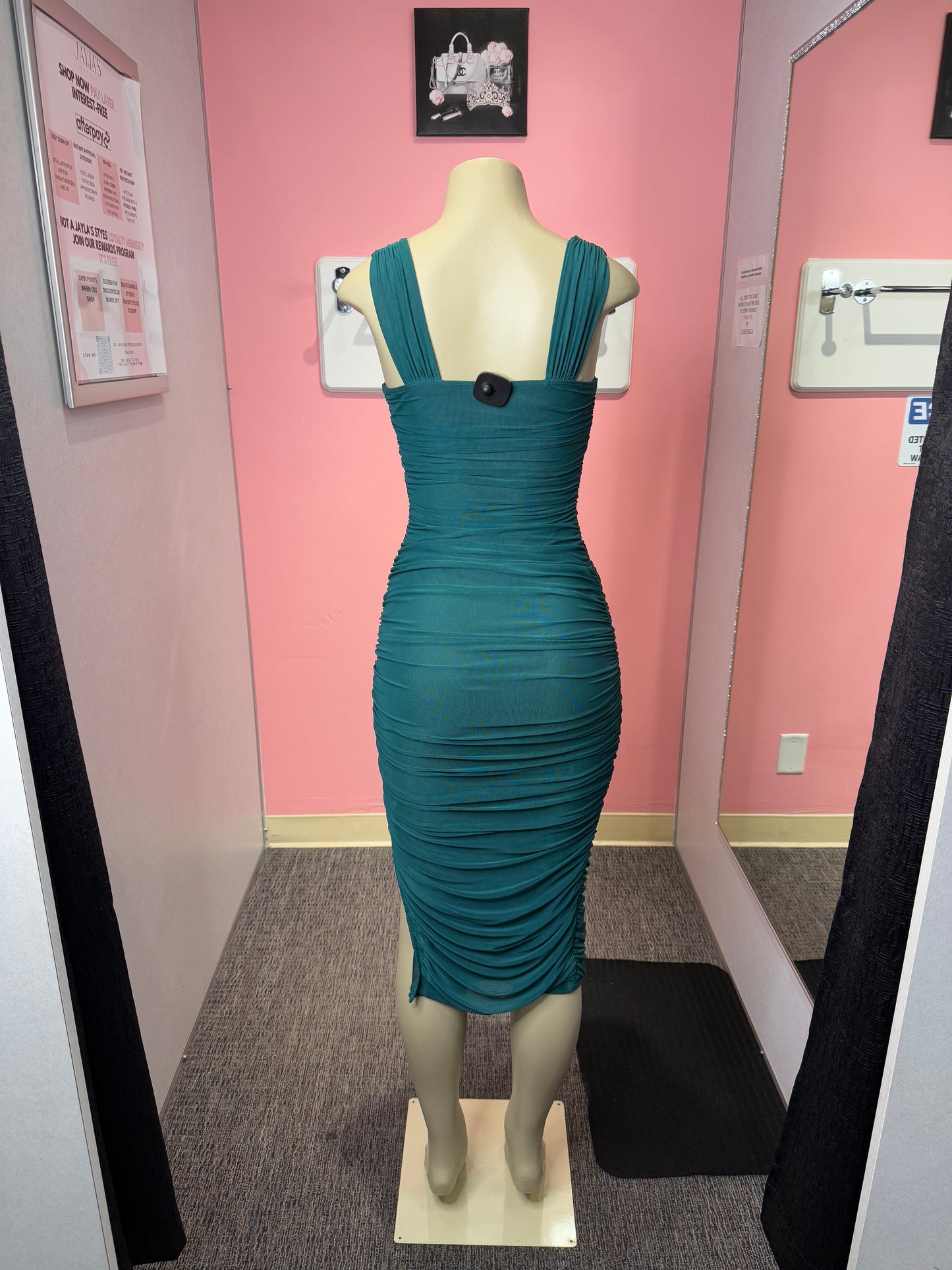 Hunter green mesh stella midi dress