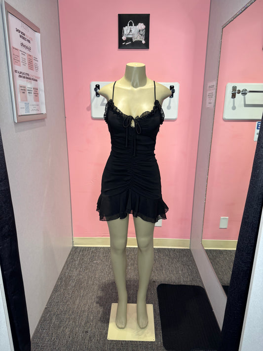 Anissa black ruffle tie dress