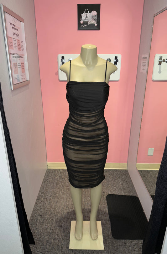 Black/nude mesh solid dress