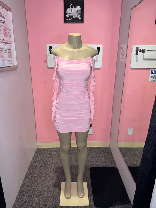 Serra light pink long sleeve ruched mini