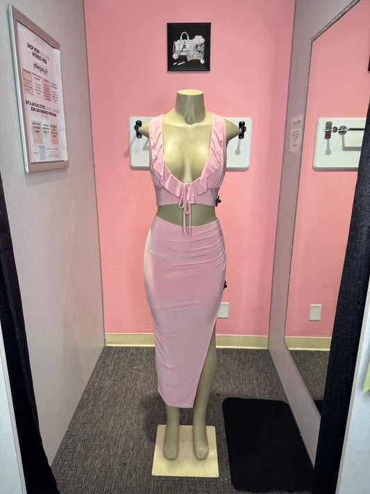 Ava v cut pink set