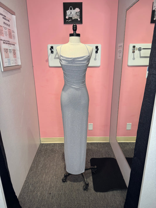 Isabel glitter silver maxi dress