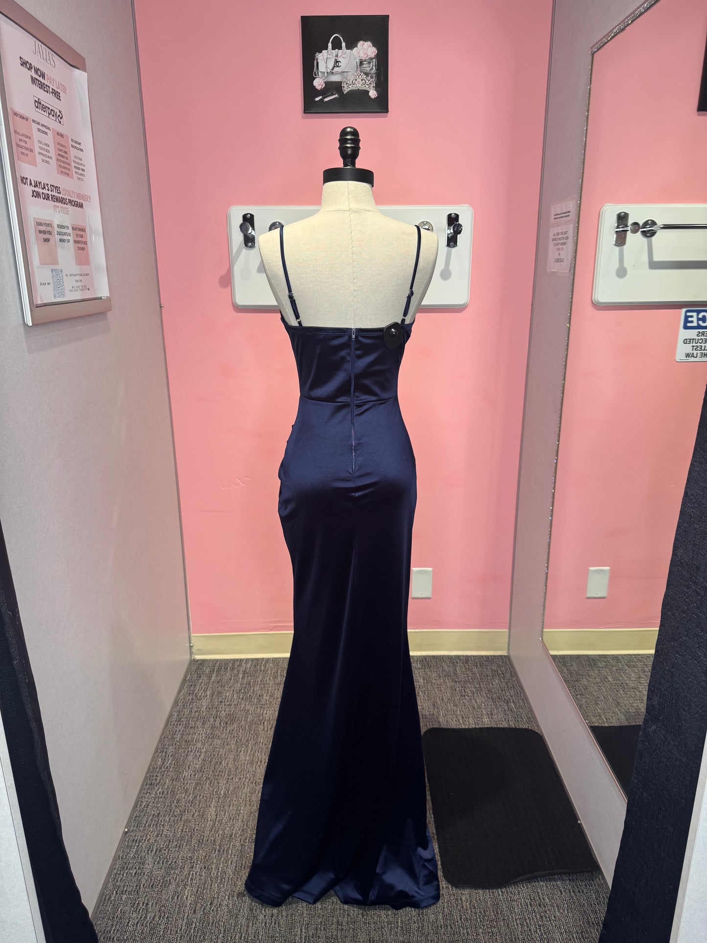 Anika dark navy satin maxi dress