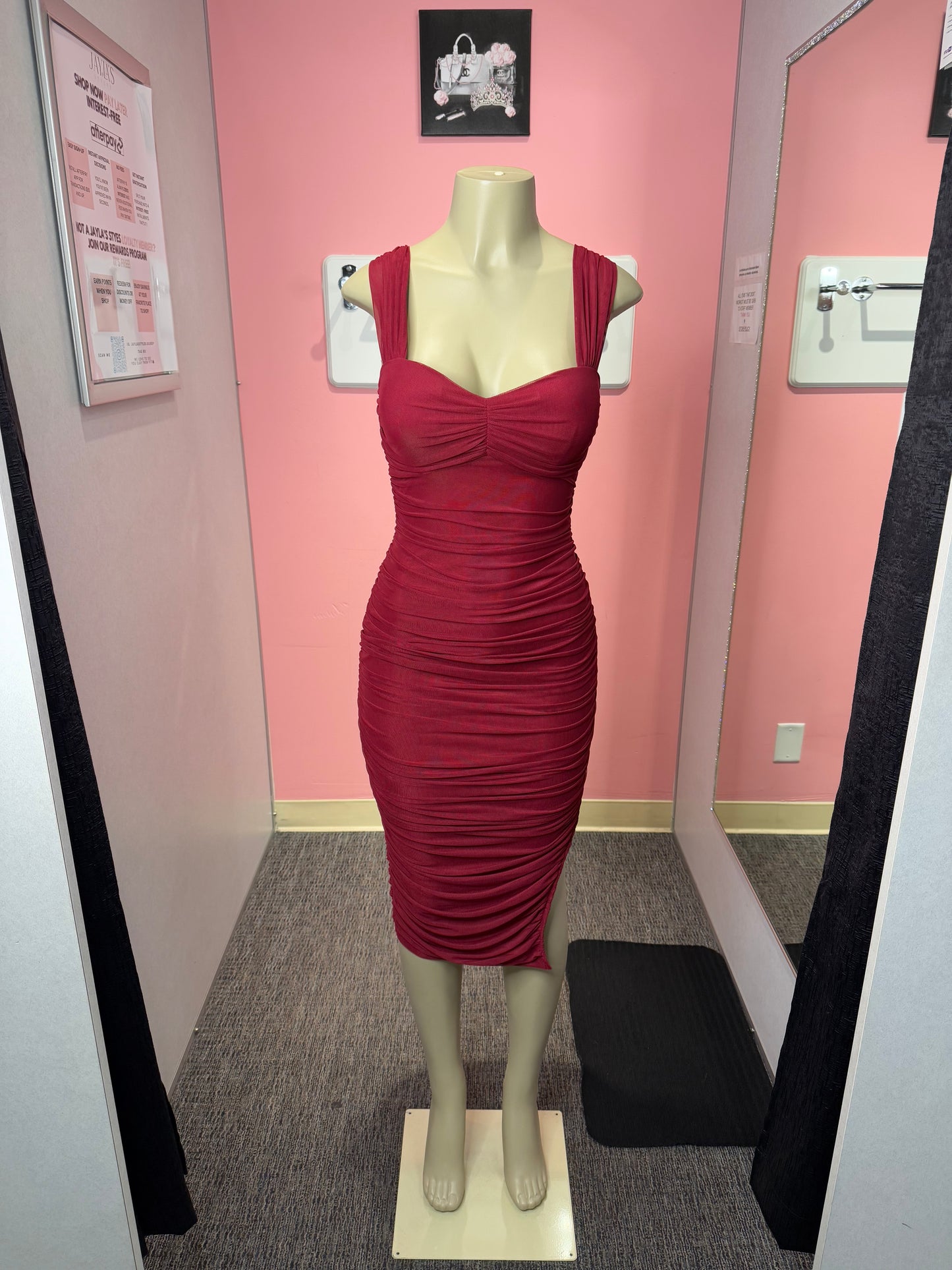 Burgundy mesh stella midi dress