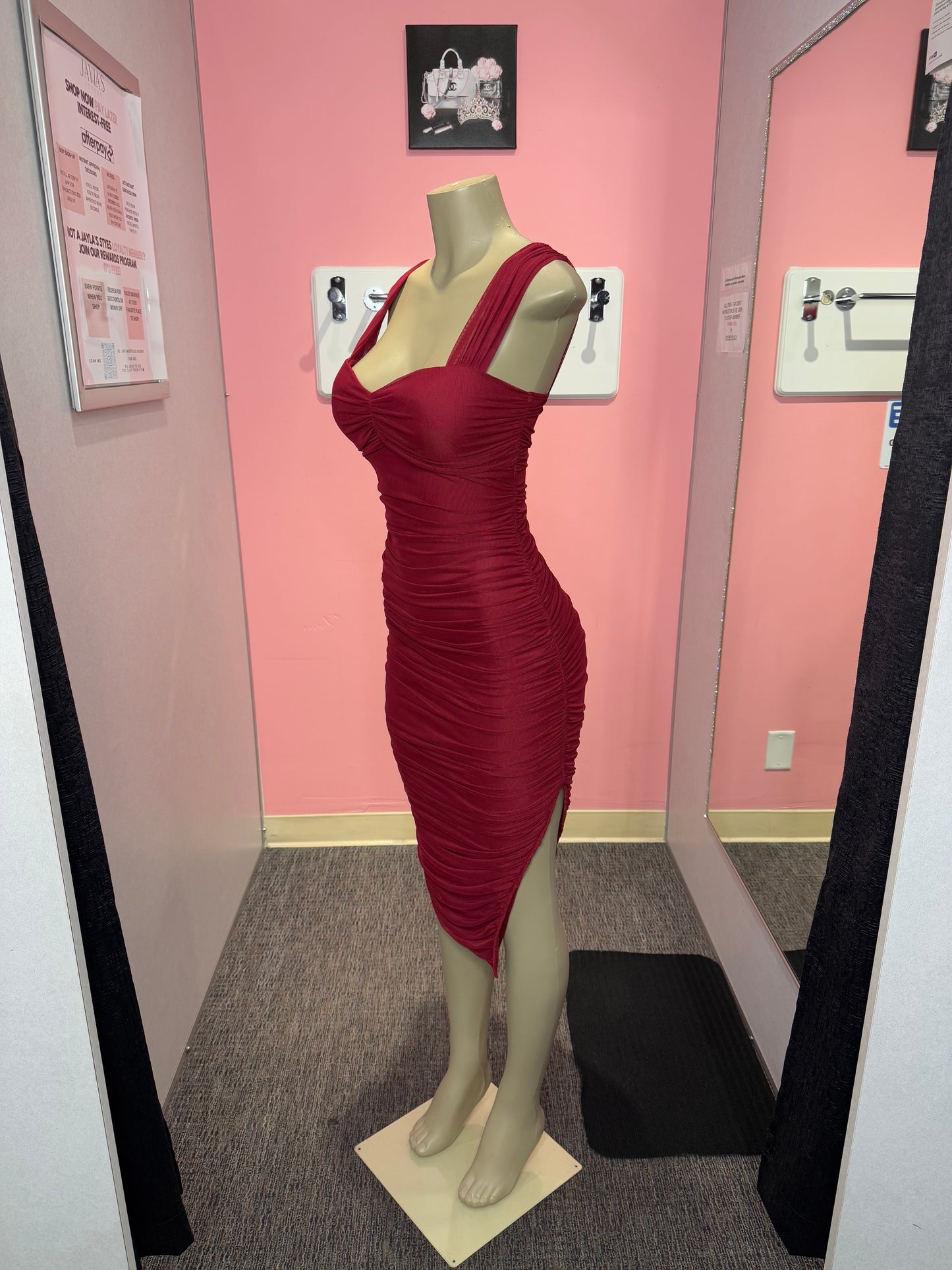 Burgundy mesh stella midi dress