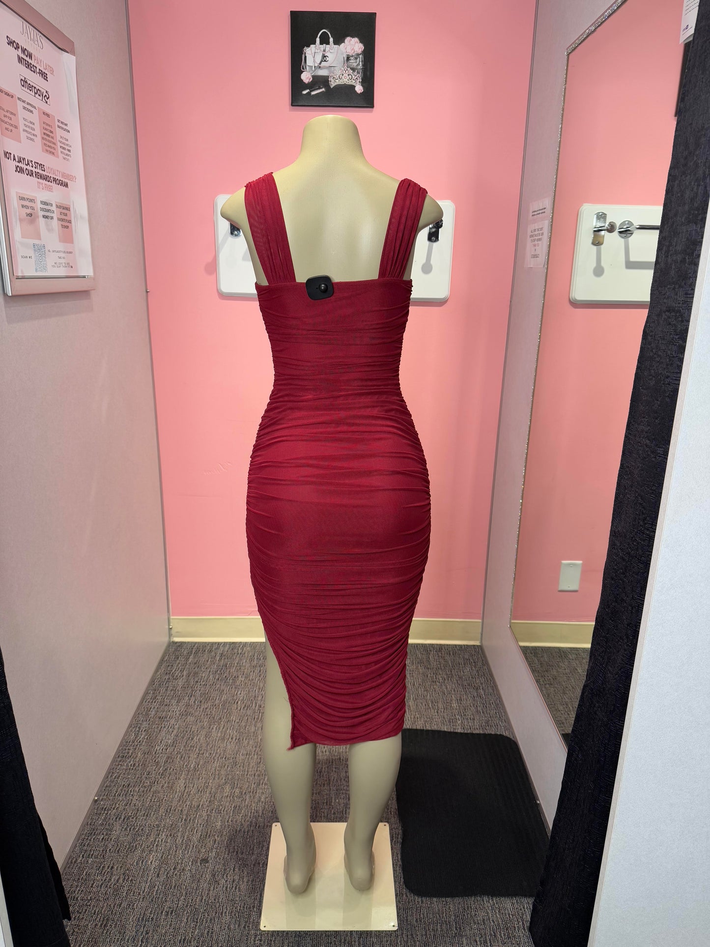 Burgundy mesh stella midi dress